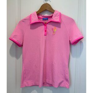 Escada Sport Pink Polo Golf Shirt W/ Palm Tree Embroidery & Rhinestones W Size M
